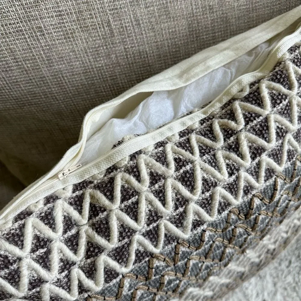 Boho Farmhouse Neutrals Tan Gray Zig Zag Textured Throw Pillow